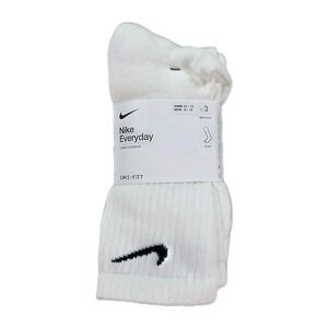Nike Crew Socks Mens 8-12 White Dri Fit 3‎ Pairs Cotton Cushioned
